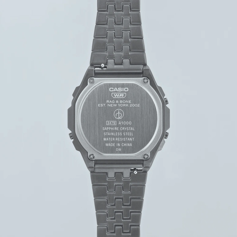 Casio,VINTAGE 39.60x38mm,39.60x38mm,Stainless Steel,Grey,Quartz,Chronograph,Date,Day,Hour Strike,Sapphire,Square,A1000RCG,A1000RCG-8B