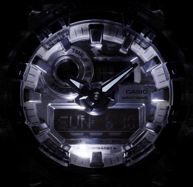 Casio,G-SHOCK 57.50x53.40mm,57.50x53.40mm,Resin,Black,Grey,Quartz,Countdown,Chronograph,Month,Date,Hardlex,Round,GA700SKC,GA700SKC-1A