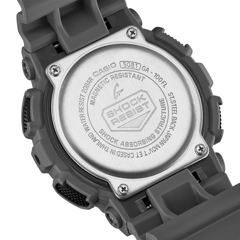 Casio,G-Shock GA-100 51.20mm,51.20mm,Resin,Orange,Quartz,Countdown,Chronograph,Month,Date,Hardlex,Round,GA100FL,GA100FL-8A