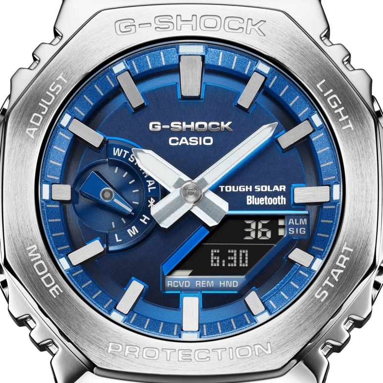 Casio,G-SHOCK 44.40mm,44.40mm,Stainless Steel,Blue,Quartz,Countdown,Chronograph,Month,Date,Hardlex,Octagon,GMB2100AD,GMB2100AD-2A