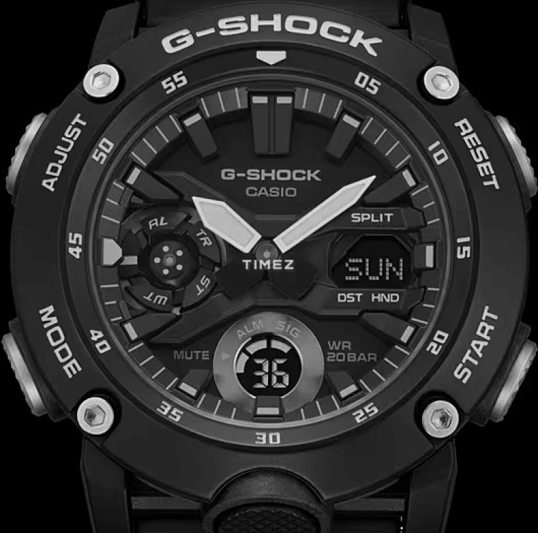Casio,G-SHOCK 51.20x47mm,51.20x47mm,Resin,Carbon,Black,Quartz,Countdown,Chronograph,Month,Date,Hardlex,Round,GA2000S,GA2000S-1A
