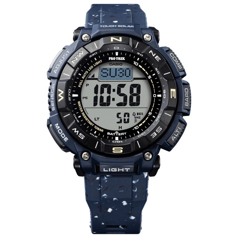 Casio,PROTREK 54.70x51.70mm,54.70x51.70mm,Bio-sourced,Resin,Grey,Quartz,Countdown,Chronograph,Month,Date,Hardlex,Glass,Round,PRG340SC,PRG340SC-2