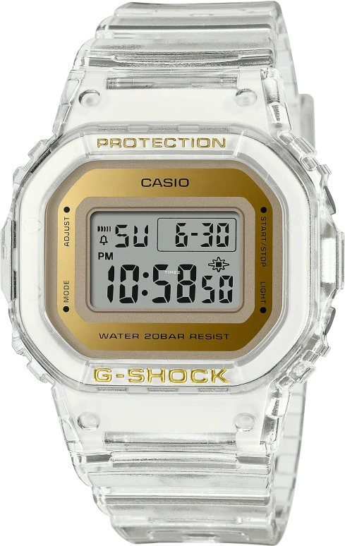 Casio,G-SHOCK 45.70x40.50mm,45.70x40.50mm,Resin,Gold,Grey,Quartz,Countdown,Chronograph,Month,Date,Hardlex,Square,GMDS5600SG,GMDS5600SG-7