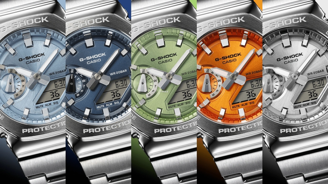Casio,G-SHOCK 44.40mm,44.40mm,Stainless Steel,Silver,Quartz,Countdown,Chronograph,Month,Date,Hardlex,Octagon,GM2110D,GM2110D-7A