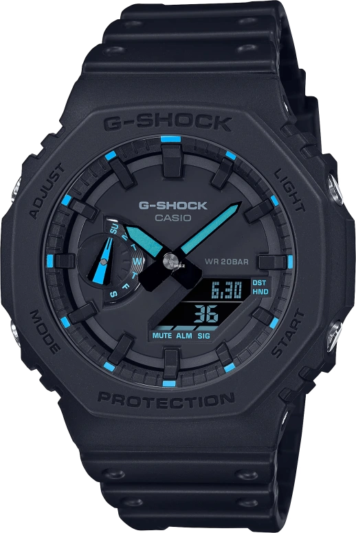 Casio,G-SHOCK 48.50x45.40mm,48.50x45.40mm,Resin,Carbon,Black,Quartz,Countdown,Chronograph,Month,Date,Hardlex,Octagon,GA2100,GA2100-1A2