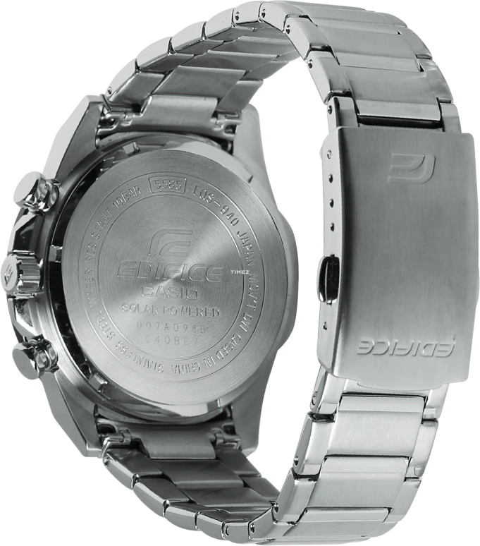 Casio,EDIFICE 45.50mm,45.50mm,Stainless Steel,Black,Quartz,Chronograph,Day,Power Reserve Indicator,Solar Charging,Hardlex,Round,EQS940DB,EQS940DB-1AV