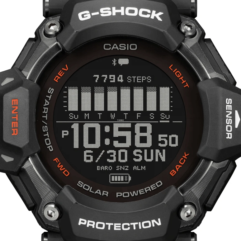 Casio,G-SHOCK 52.60mm,52.60mm,Bio-sourced,Resin,Black,Processor,Countdown,Chronograph,Month,Date,Hardlex,Round,GBDH2000,GBDH2000-1A