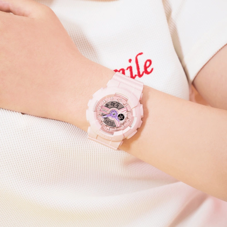 Casio,BABY-G 46.30x43.40mm,46.30x43.40mm,Resin,Pink,Quartz,Countdown,Chronograph,Month,Date,Hardlex,Round,BA110AH,BA110AH-4A
