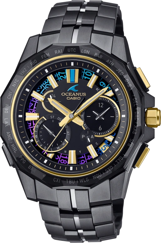Casio,OCEANUS 47.50x42.80mm,47.50x42.80mm,Titanium,Black,Quartz,Chronograph,Date,Day,World Time,Sapphire,Crystal Glass,Round,OCWSG1000ZE1A