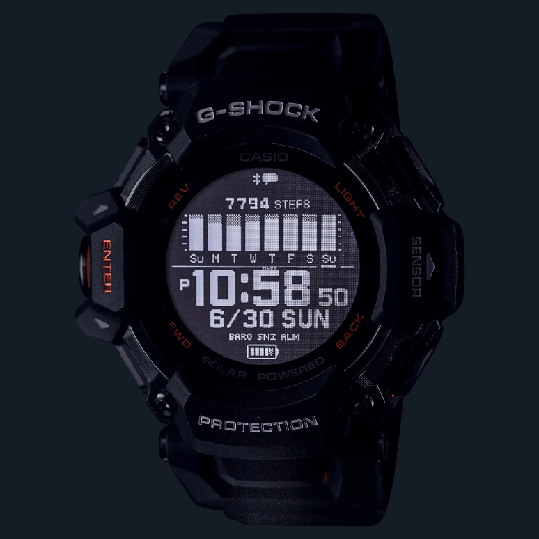 Casio,G-SHOCK 52.60mm,52.60mm,Bio-sourced,Resin,Black,Processor,Countdown,Chronograph,Month,Date,Hardlex,Round,GBDH2000,GBDH2000-1A