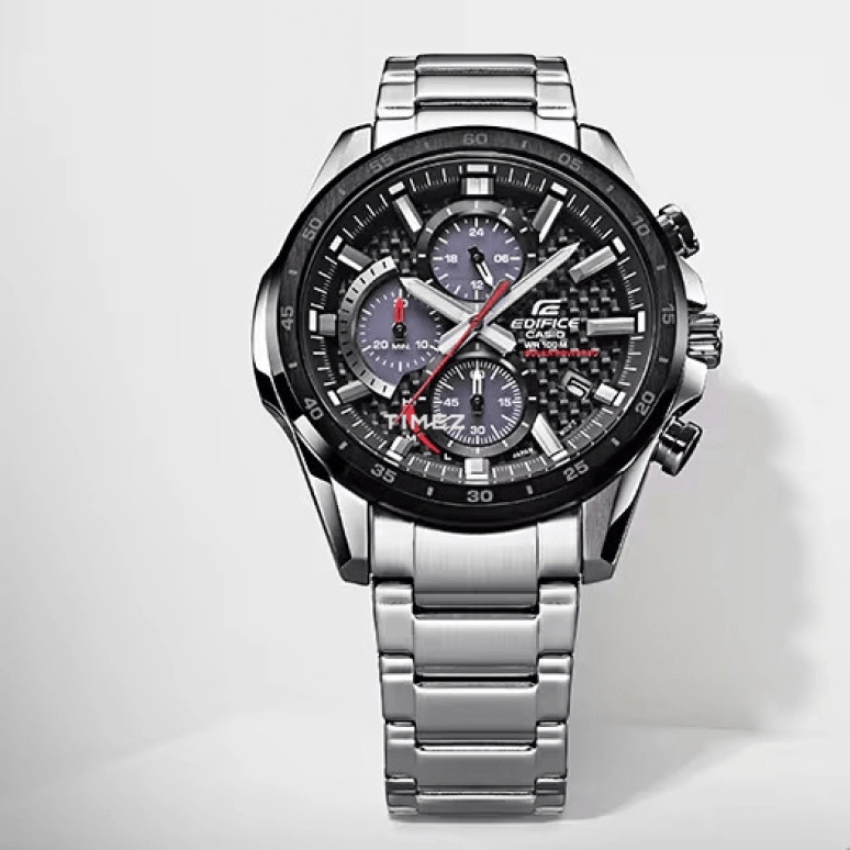 Casio,EDIFICE 47.60mm,47.60mm,Stainless Steel,Black,Quartz,Chronograph,Day,Power Reserve Indicator,Solar Charging,Hardlex,Round,EQS900DB,EQS900DB-1AV