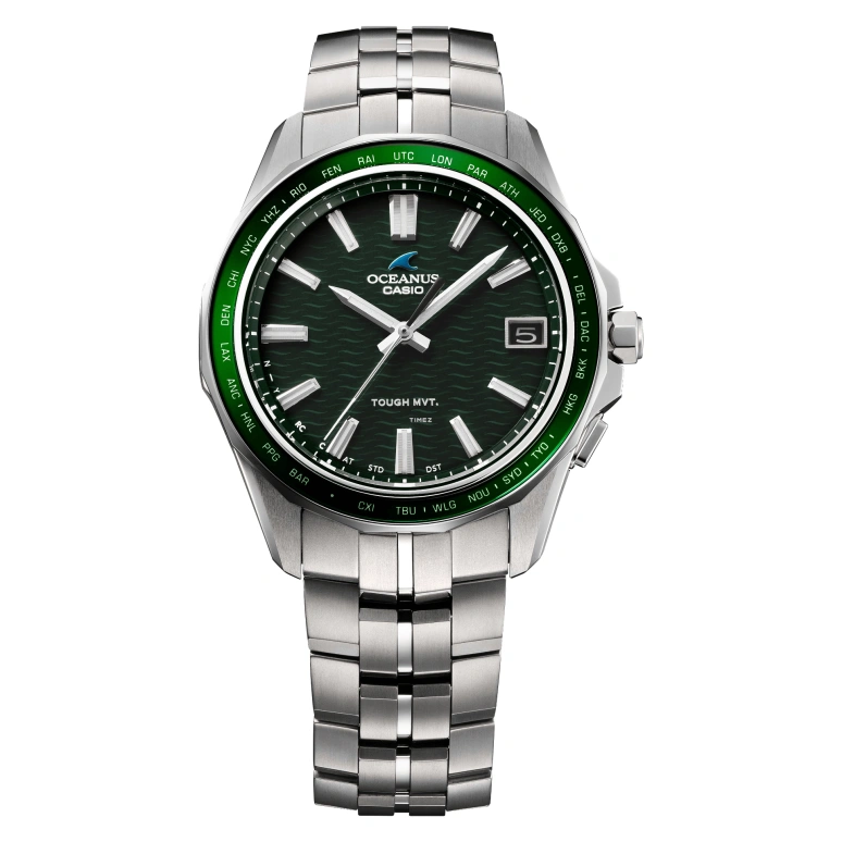 Casio,OCEANUS 46.50x41.30mm,46.50x41.30mm,Titanium,Dark Green,Quartz,Day,World Time,Solar Charging,OCWS400,OCWS400-3A