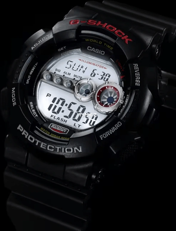 Casio,G-SHOCK 51.20mm,51.20mm,Resin,Black,Grey,Quartz,Countdown,Chronograph,Month,Date,Hardlex,Round,GD100,GD100-1A
