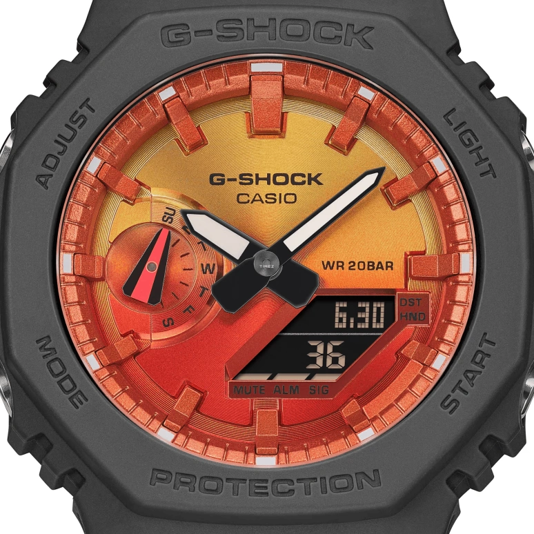 Casio,G-SHOCK 45.40mm,45.40mm,Carbon,Bio-sourced,Resin,Dual,Charcoal Red,Gradient,Quartz,Countdown,Chronograph,Month,Date,Hardlex,Octagon,GA2100FL,GA2100FL-8A