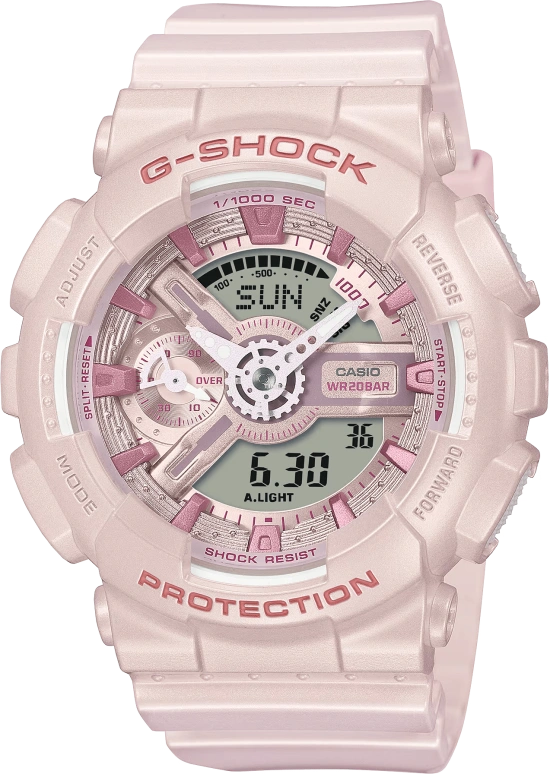 Casio,G-SHOCK 45.80mm,45.80mm,Resin,Bio-sourced,Pink Red,Quartz,Countdown,Chronograph,Date,Day,Hardlex,Round,GMAS110ST,GMAS110ST-4A