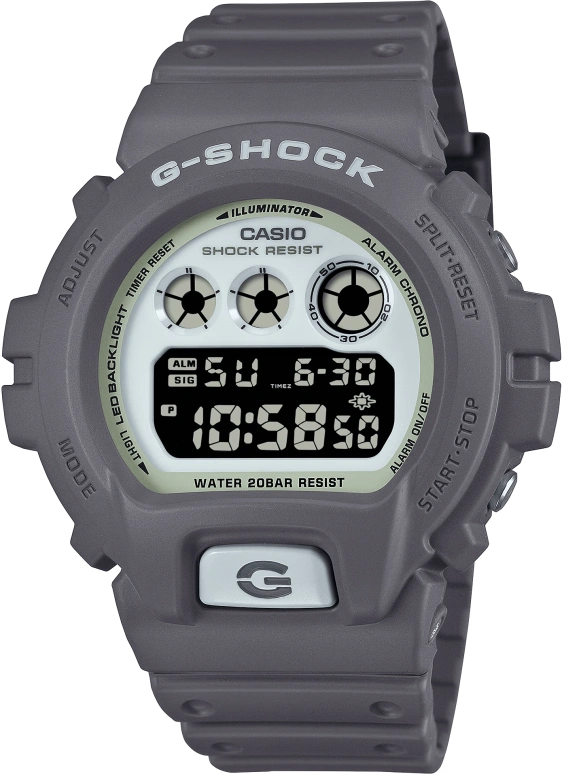 Casio,G-Shock 6900 53.20x50mm,53.20x50mm,Resin,White,Black,Quartz,Countdown,Chronograph,Month,Date,Hardlex,Round,DW6900HD,DW6900HD-8