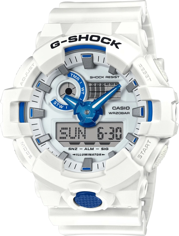 Casio,G-SHOCK 57.50x53.40mm,57.50x53.40mm,Resin,White,Quartz,Countdown,Chronograph,Month,Date,Hardlex,Round,GA700HDS,GA700HDS-7A