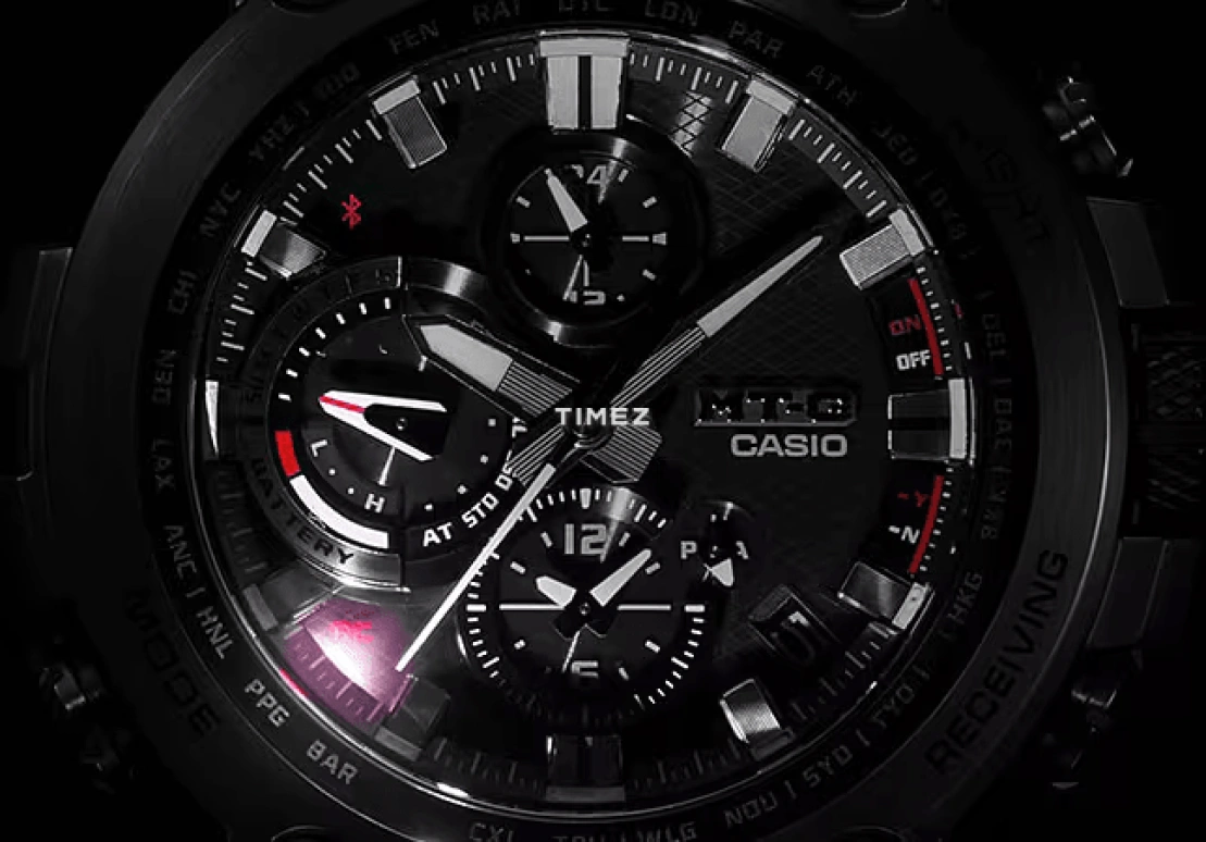 Casio,MTG 55.80x51.70mm,55.80x51.70mm,Resin,Black,Quartz,Countdown,Chronograph,Date,Day,Sapphire,Crystal Glass,Round,MTGB1000B,MTGB1000B-1A