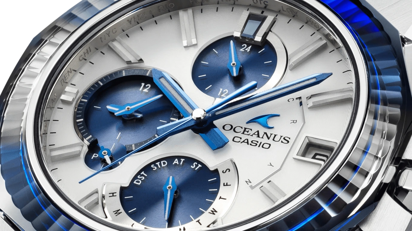 Casio,OCEANUS 47.10x42.50mm,47.10x42.50mm,Titanium,Dual,Blue,White,Quartz,Chronograph,Date,Day,Dule Time,Sapphire,Crystal Glass,Round,OCWS6000PB7A