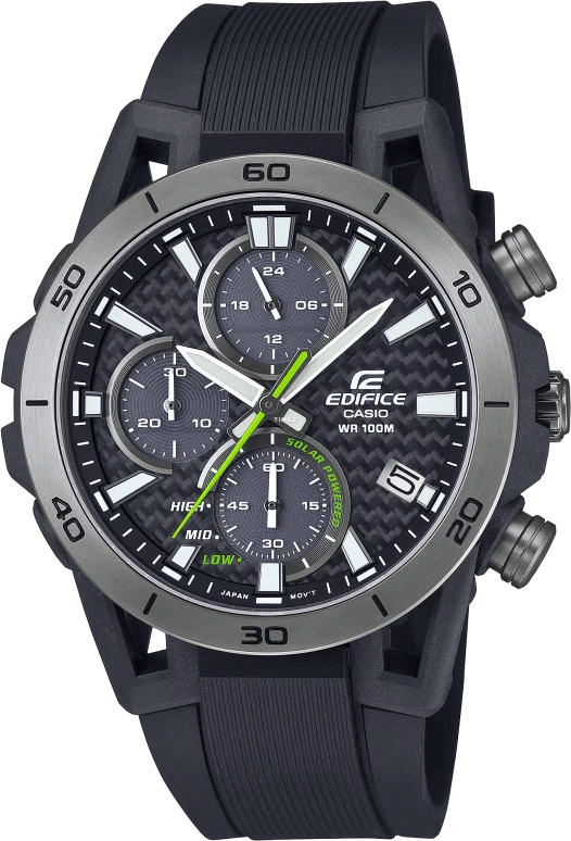 Casio,EDIFICE 50.10x44.50mm,50.10x44.50mm,Stainless Steel,Carbon,Black,Quartz,Chronograph,Day,Solar Charging,EQS960PB,EQS960PB-1AV