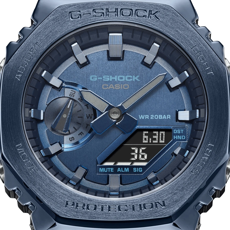 Casio,G-SHOCK 49.30x44.40mm,49.30x44.40mm,Stainless Steel,Resin,Blue,Automatic,Countdown,Chronograph,Month,Date,Hardlex,Round,GM2100N,GM2100N-2A