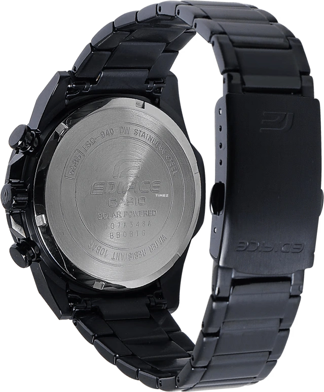 Casio,EDIFICE 49.50x45.50mm,49.50x45.50mm,Stainless Steel,Black,Quartz,Chronograph,Day,Power Reserve Indicator,Solar Charging,Hardlex,Round,EQS940DC,EQS940DC-1AV