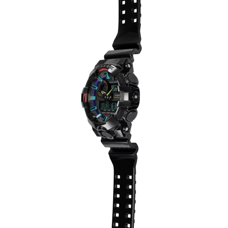 Casio,G-SHOCK 53.40mm,53.40mm,Resin,Black,Quartz,Countdown,Chronograph,Month,Date,Hardlex,Round,GA700RGB,GA700RGB-1A