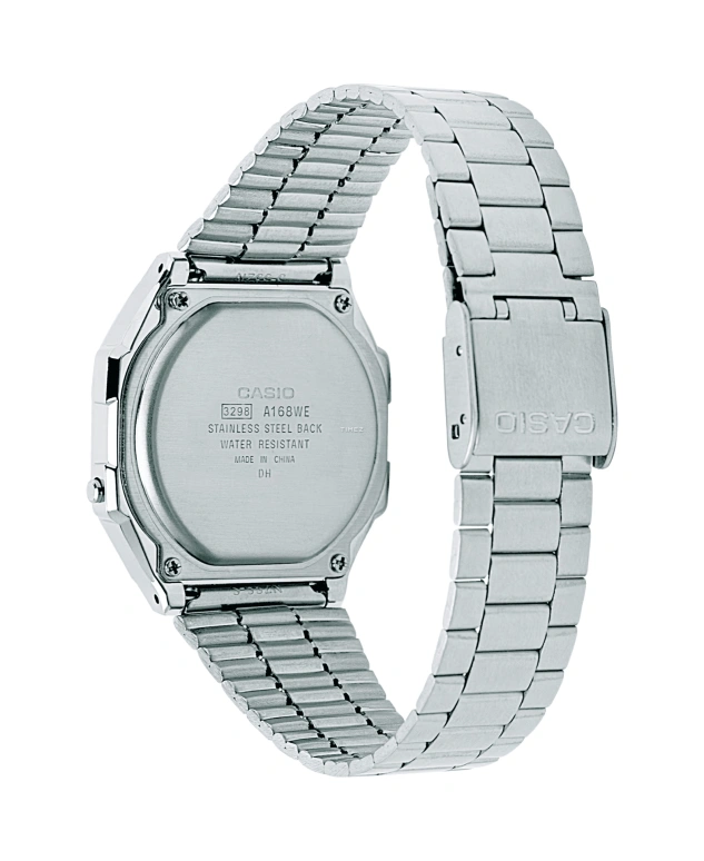 Casio,VINTAGE 38.60x36.30mm,38.60x36.30mm,Resin,Silver,Quartz,Chronograph,Date,Day,Hour Strike,Hardlex,Cushion,A168WEM,A168WEM-7VT