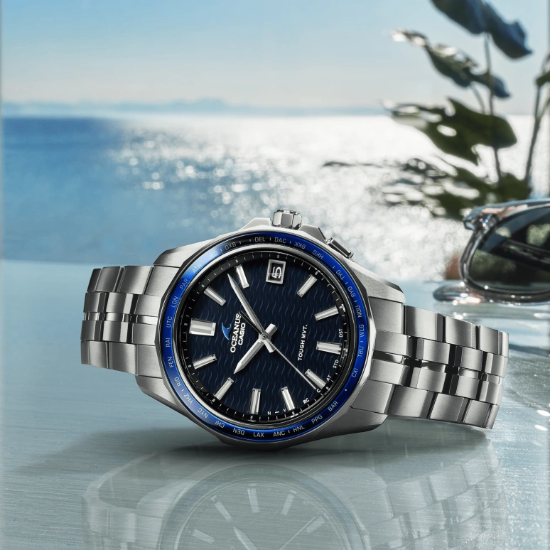Casio,OCEANUS 46.50x41.30mm,46.50x41.30mm,Titanium,Blue,Quartz,Day,World Time,OCWS400,OCWS400-2A