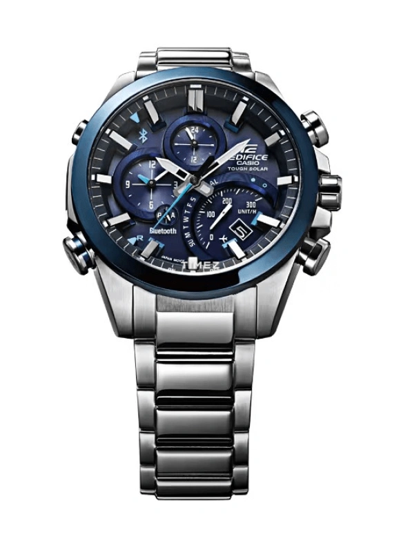 Casio,EDIFICE 48.10mm,48.10mm,Stainless Steel,Blue,Quartz,Chronograph,Date,Day,Power Reserve Indicator,Hardlex,Round,EQB500DB,EQB500DB-2A