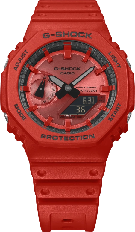 Casio,G-SHOCK 48.50x45.40mm,48.50x45.40mm,Bio-sourced,Resin,Red,Quartz,Countdown,Chronograph,Month,Date,Hardlex,Round,GA2100RRB,GA2100RRB-4A