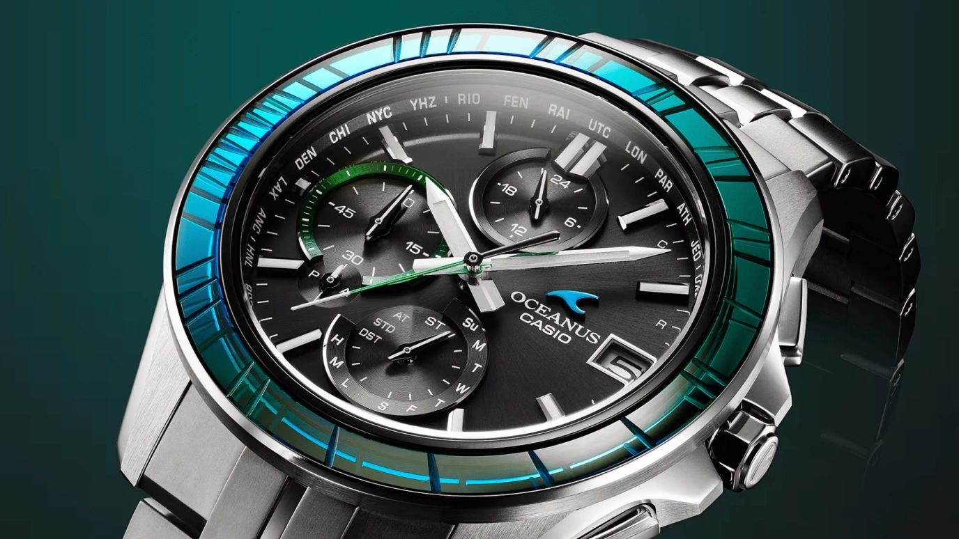 Casio,OCEANUS 47.50x42.80mm,47.50x42.80mm,Titanium,Black,Quartz,Countdown,Chronograph,Date,Day,Sapphire,Crystal Glass,Round,OCWS7000SG1A