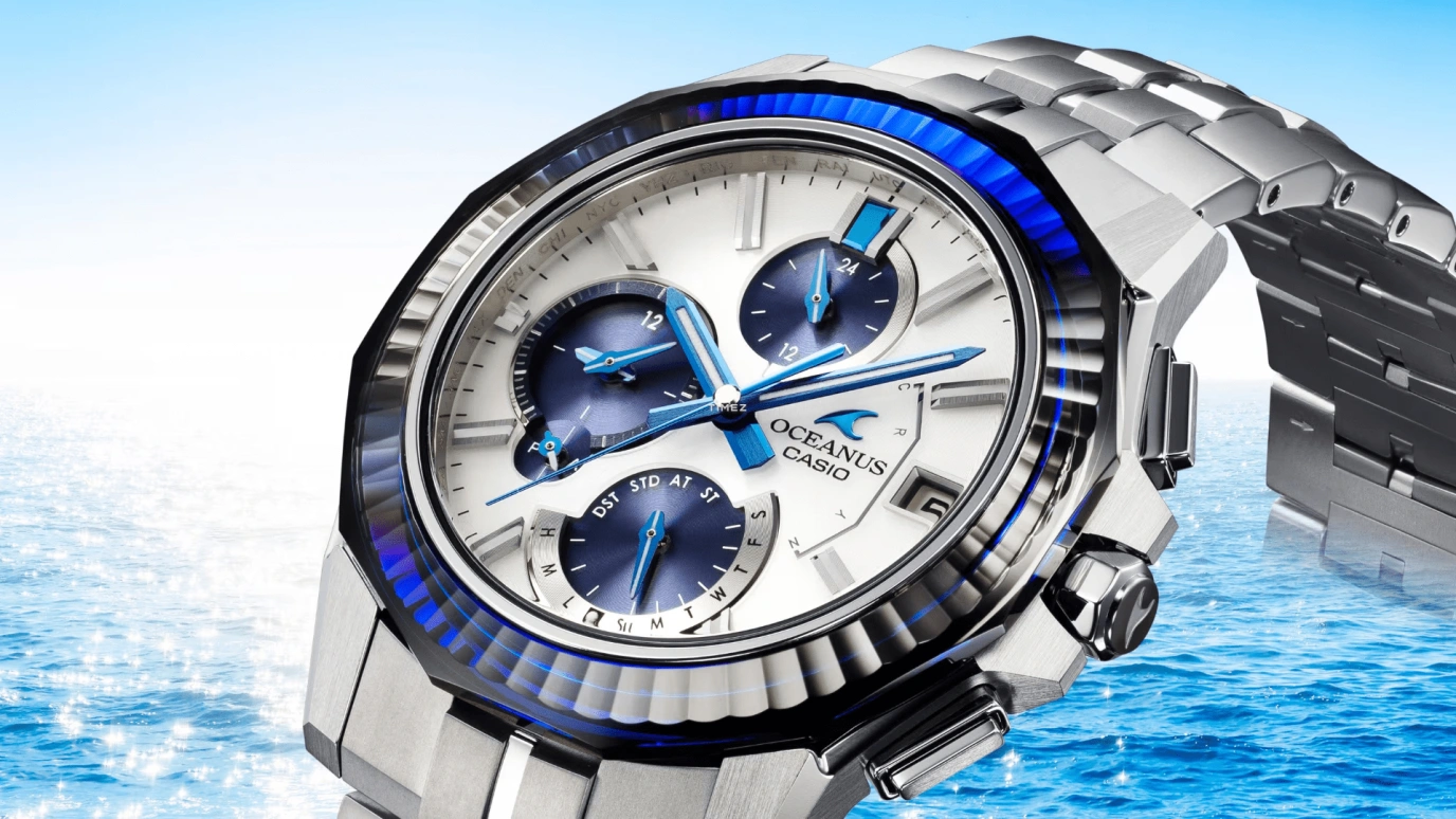 Casio,OCEANUS 47.10x42.50mm,47.10x42.50mm,Titanium,Dual,Blue,White,Quartz,Chronograph,Date,Day,Dule Time,Sapphire,Crystal Glass,Round,OCWS6000PB7A