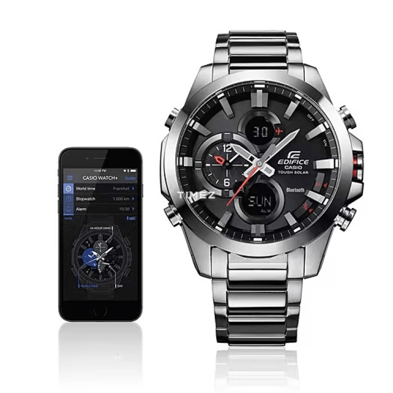 Casio,EDIFICE 48.30mm,48.30mm,Stainless Steel,Black,Quartz,Countdown,Chronograph,Month,Date,Hardlex,Round,ECB500D,ECB500D-1A