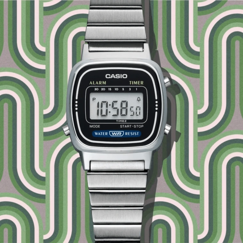Casio,VINTAGE 30.30x24.60mm,30.30x24.60mm,Resin,Black,Grey,Quartz,Countdown,Chronograph,Month,Date,Plexi,Glass,Square,LA670WA,LA670WA-1