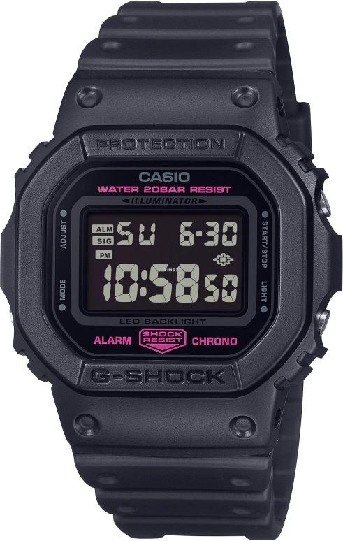 Casio,5600 48.90x42.80mm,48.90x42.80mm,Resin,Black,Quartz,Countdown,Chronograph,Month,Date,Hardlex,Square,DW5600PK,DW5600PK-1