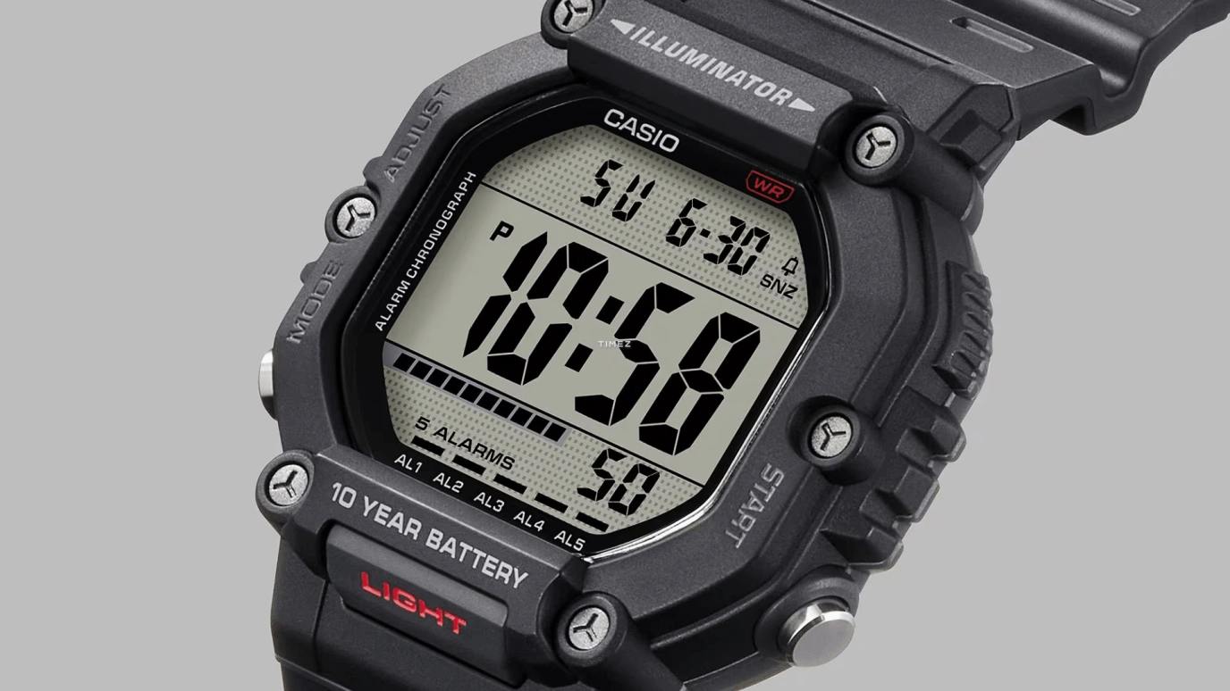 Casio,DIGITAL 54.10x49.70mm,54.10x49.70mm,Resin,Black,Quartz,Countdown,Chronograph,Month,Date,Plexi,Square,AE1600H,AE1600H-1AV