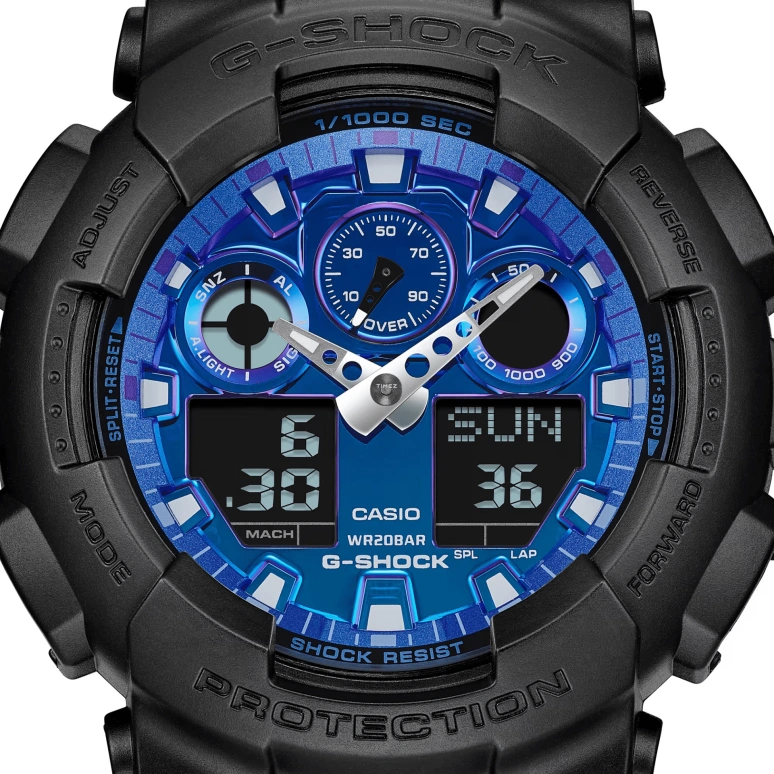 Casio,G-SHOCK 51.20mm,51.20mm,Resin,Blue,Quartz,Countdown,Chronograph,Month,Date,Hardlex,Round,GA100FL,GA100FL-1A