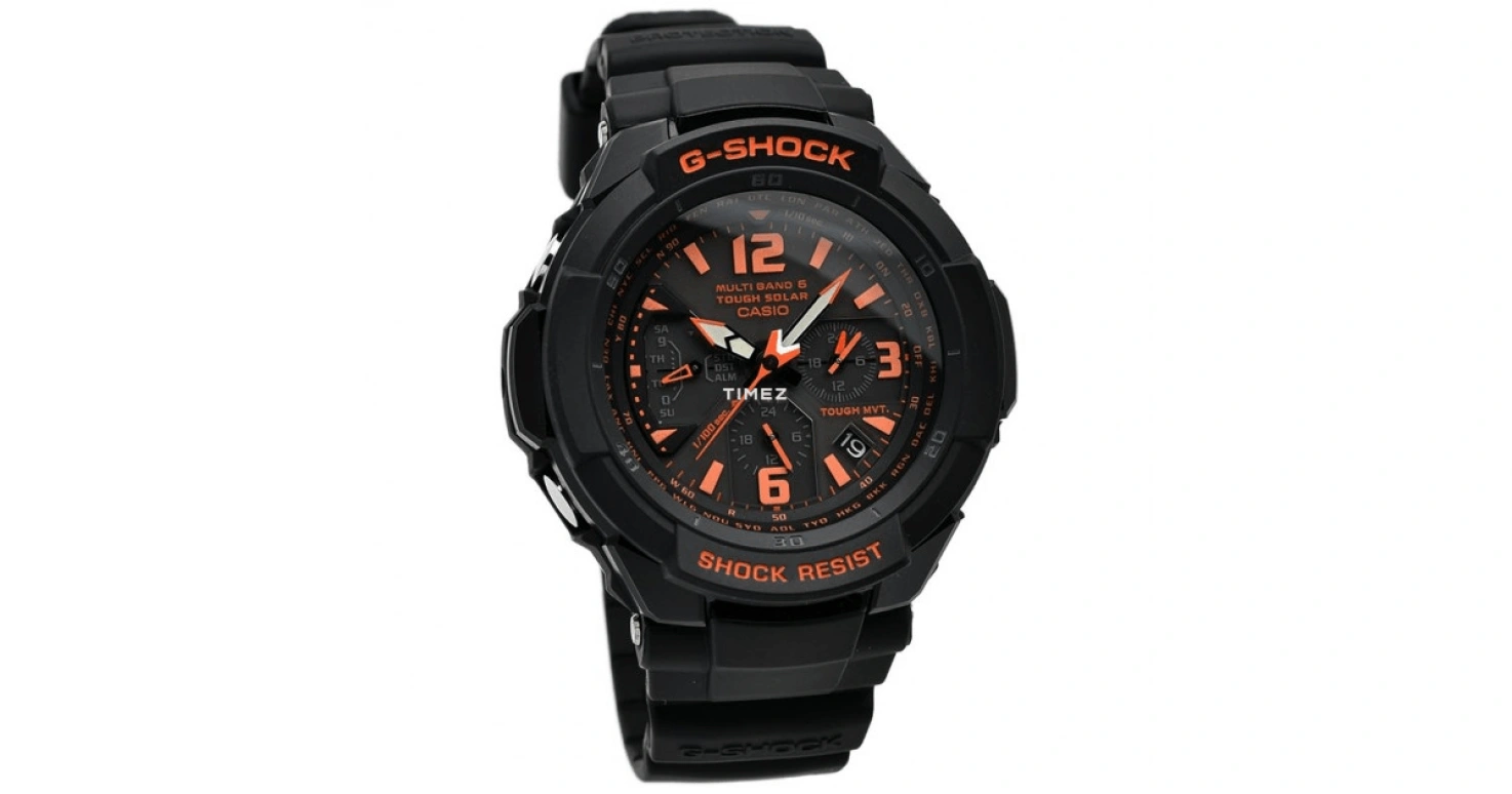 Casio,G-SHOCK 64.20x46.60mm,64.20x46.60mm,Resin,Black,Quartz,Date,Day,World Time,Alarm,Hardlex,Glass,Tonneau,GW,GW-3000B-1A