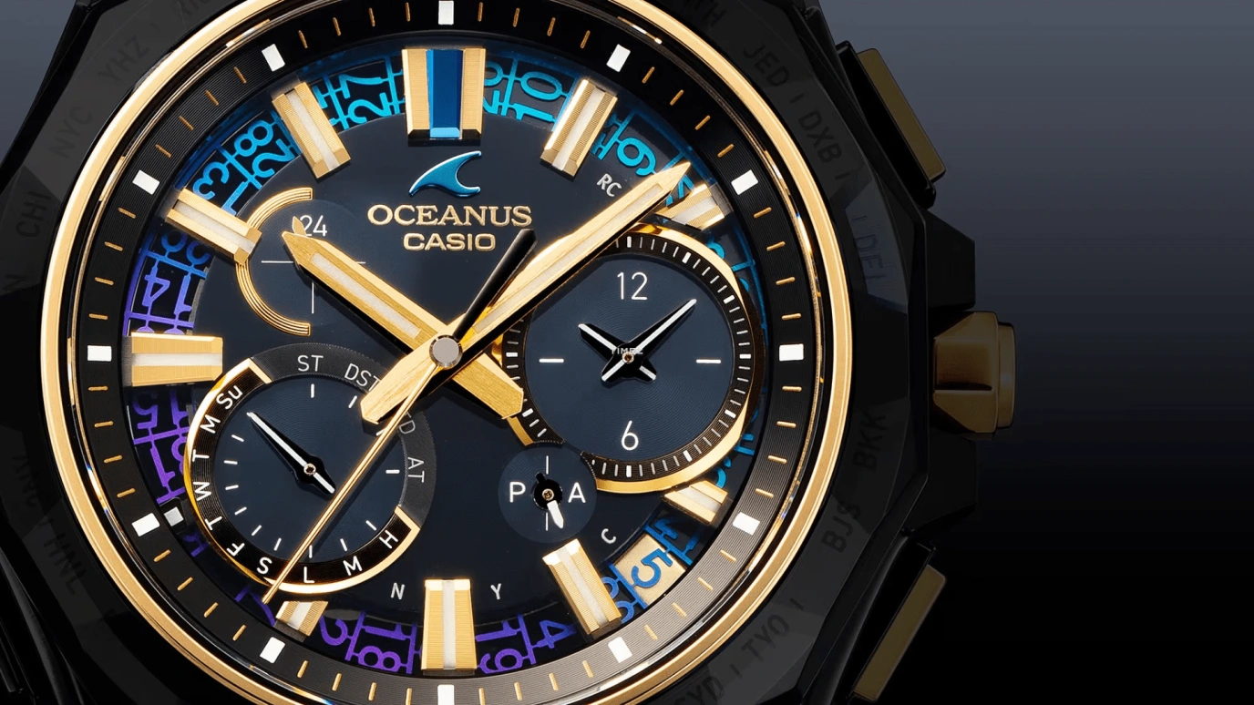 Casio,OCEANUS 47.50x42.80mm,47.50x42.80mm,Titanium,Black,Quartz,Chronograph,Date,Day,World Time,Sapphire,Crystal Glass,Round,OCWSG1000ZE1A
