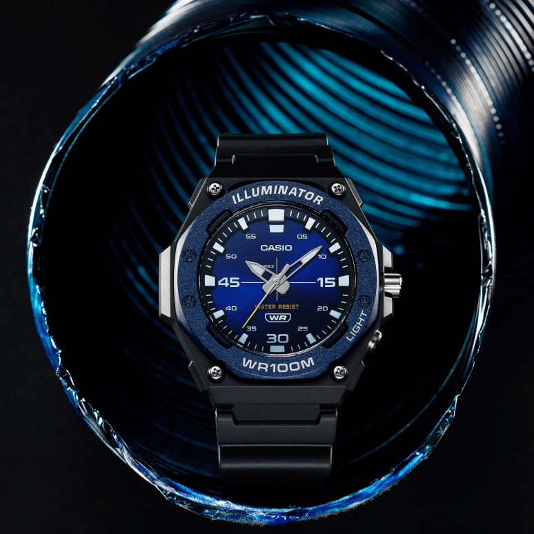 Casio,ANALOGUE 50.50x48.10mm,50.50x48.10mm,Resin,Blue,Quartz,Plexi,Glass,Round,MW620H,MW620H-2AV