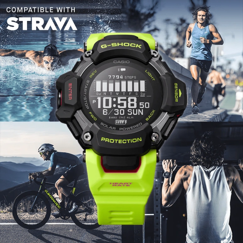 Casio,G-SHOCK 59.60x52.60mm,59.60x52.60mm,Bio-sourced,Resin,Black,Quartz,Countdown,Chronograph,Moonphase,Month,Hardlex,Glass,Round,GBDH2000,GBDH2000-1A9