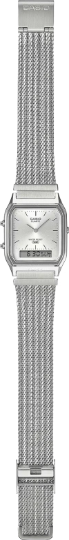 Casio,VINTAGE 38.80x29.80mm,38.80x29.80mm,Resin,Silver,Quartz,Chronograph,Month,Date,Day,Plexi,Glass,Square,AQ230EM,AQ230EM-7A