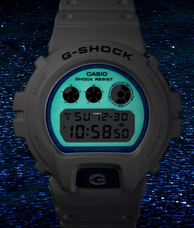 Casio,G-Shock 6900 53.20x50mm,53.20x50mm,Resin,White,Quartz,Countdown,Chronograph,Month,Date,Hardlex,Round,DW6900HDS7A1