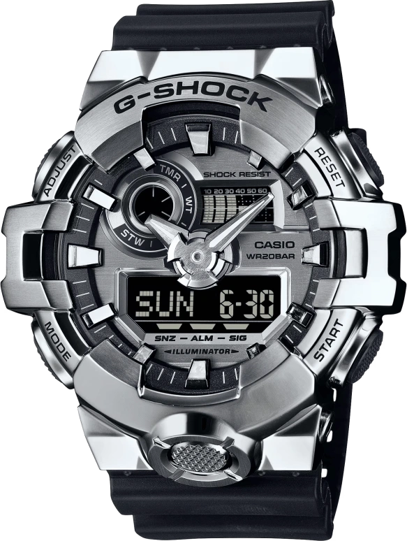 Casio,G-STEEL 53.40mm,53.40mm,Bio-sourced,Resin,Stainless Steel,Silver,Quartz,Countdown,Chronograph,Month,Date,Hardlex,Round,GM700,GM700-1A