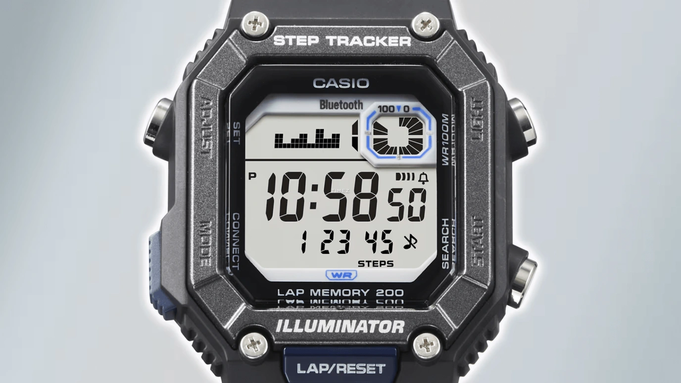 Casio,DIGITAL 46.20x41.30mm,46.20x41.30mm,Resin,Grey,Quartz,Countdown,Chronograph,Month,Date,Plexi,Glass,Square,WSB1000,WSB1000-1AV