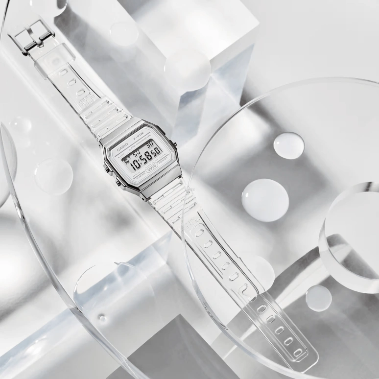 Casio,DIGITAL 38.20x35.20mm,38.20x35.20mm,Resin,White,Quartz,Chronograph,Date,Day,Hour Strike,Plexi,Square,F91WS,F91WS-7