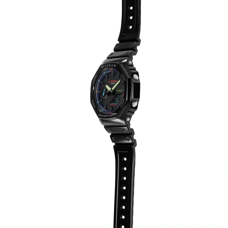 Casio,G-SHOCK 48.50x45.40mm,48.50x45.40mm,Resin,Carbon,Black,Quartz,Countdown,Chronograph,Month,Date,Hardlex,Round,GA2100RGB,GA2100RGB-1A
