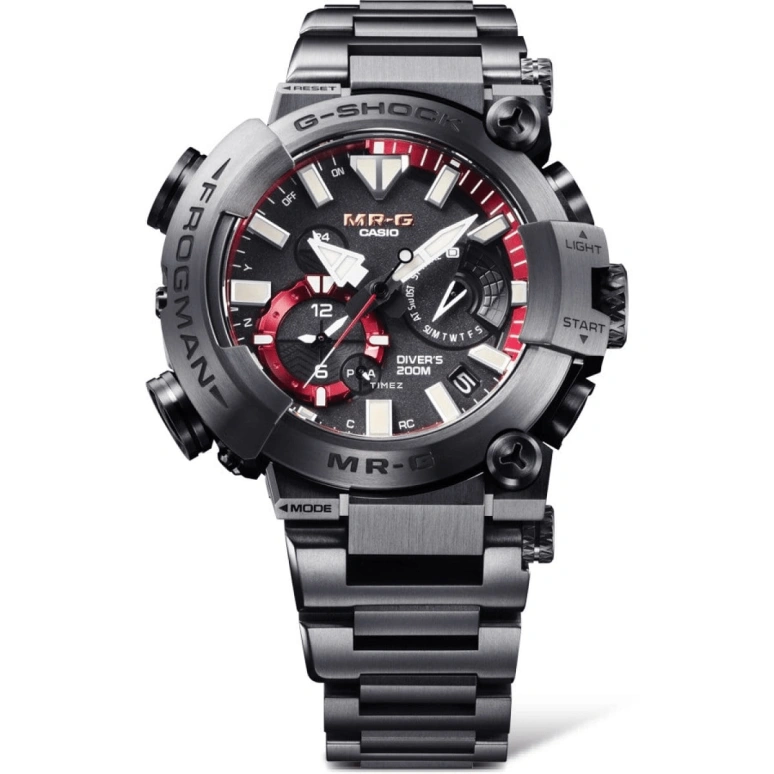 Casio,MR-G 56x49.70mm,56x49.70mm,Titanium,Black,Quartz,Countdown,Chronograph,Month,Date,Sapphire,Glass,Round,MRGBF1000B,MRGBF1000B-1A
