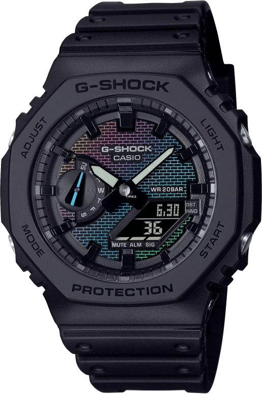 Casio,G-SHOCK 48.50x45.40mm,48.50x45.40mm,Resin,Carbon,Multi-Color,Quartz,Countdown,Chronograph,Month,Date,Hardlex,Octagon,GA2100RW,GA2100RW-1A